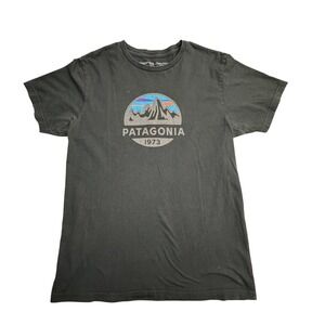 Patagonia Shirt Mens Medium Black 1973 Mountain Graphic Organic Slim Fit Tee